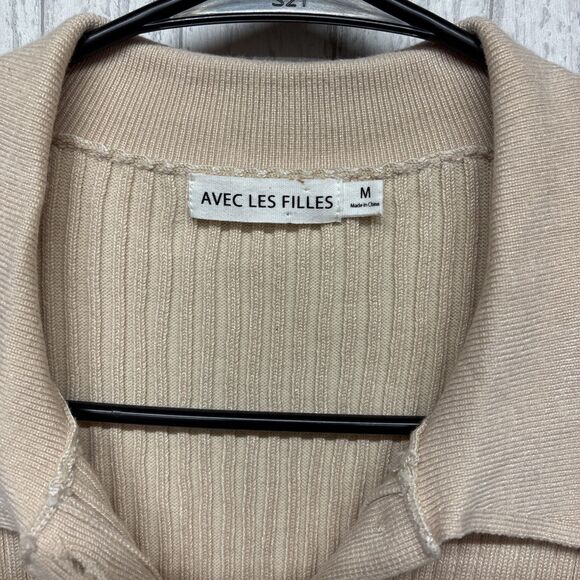 Womens Size M Avec Les Filles Knit Polo Top EUC - Picture 2 of 4